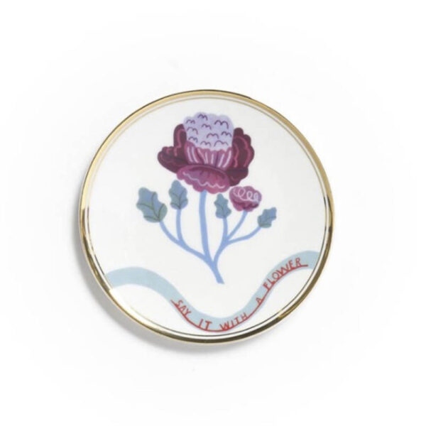 BITOSSI -Piattino CM15 Fiore Fucsia Bordo Oro