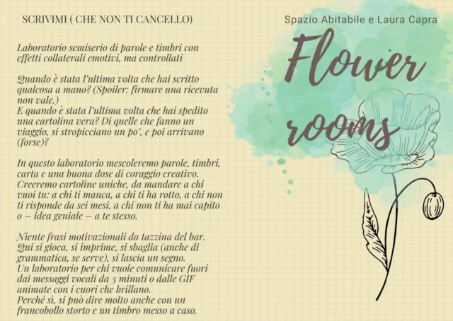 “Scrivimi (che non ti cancello)”
Laboratorio semiserio di parole e timbri con effetti collaterali emotivi, ma controllatiQuando è stata l’ultima volta che hai scritto qualcosa a mano? (Spoiler: firmare una ricevuta non vale.)
E quando è stata l’ultima volta che hai spedito una cartolina vera? Di quelle che fanno un viaggio, si stropicciano un po’, e poi arrivano (forse)?In questo laboratorio mescoleremo parole, timbri, carta e una buona dose di coraggio creativo.
Creeremo cartoline uniche, da mandare a chi vuoi tu: a chi ti manca, a chi ti ha rotto, a chi non ti risponde da sei mesi, a chi non ti ha mai capito o – idea geniale – a te stesso.Niente frasi motivazionali da tazzina del bar. Qui si gioca, si imprime, si sbaglia (anche di grammatica, se serve), si lascia un segno.
Un laboratorio per chi vuole comunicare fuori dai messaggi vocali da 3 minuti o dalle GIF animate con i cuori che brillano.
Perché sì, si può dire molto anche con un francobollo storto e un timbro messo a caso.
Sabato 24 Maggio ore 18
Spazio Abitabile con @laura_capra410
--------scriveteci per i dettagli iscrizione 🍀🍷❤️🏡